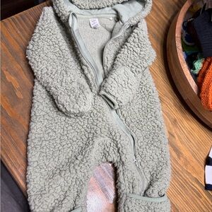 Cozy Sage Green Sherpa Baby One-Piece with Hood